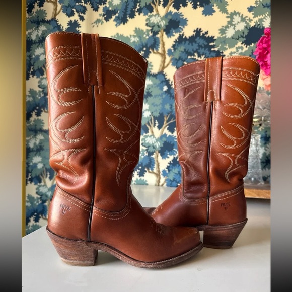 Frye Shoes - Vintage 1970s Frye Embroidered Leather Cowboy Boots size 6.5